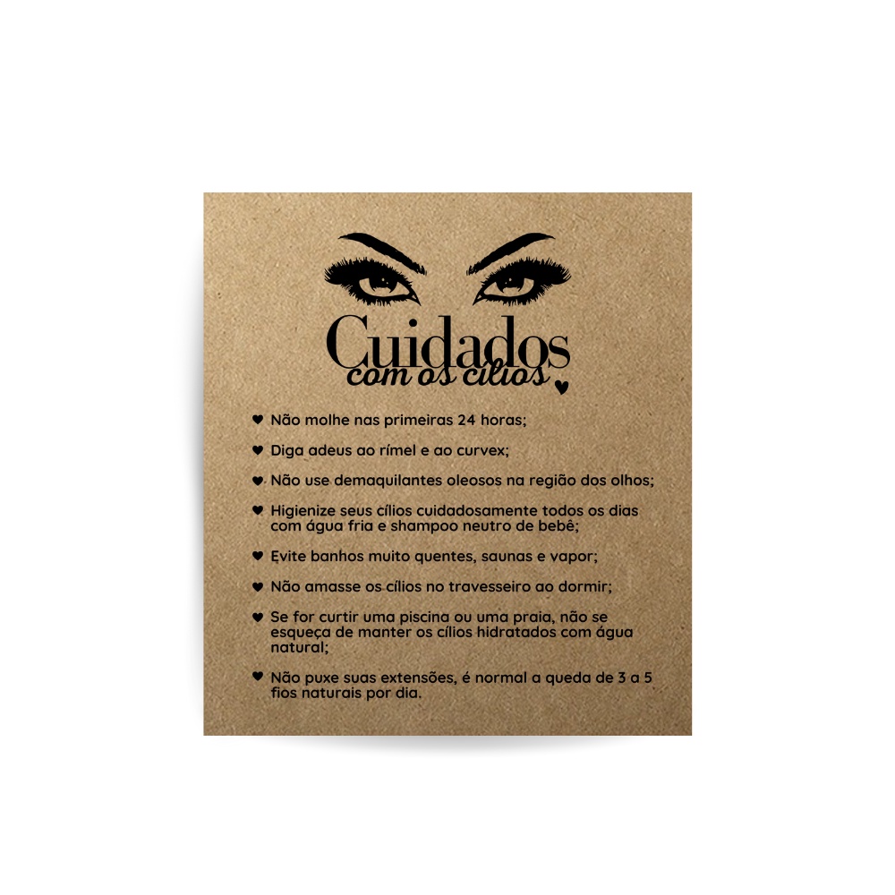 50 Cartões Cuidados Extensão De Cílios Designer Kraft