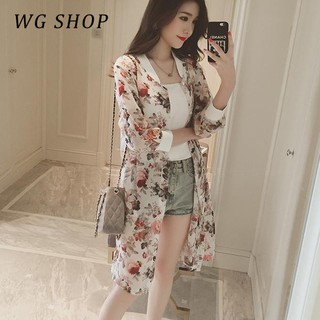 Wg SHOP Shirt Camisa Protetor Solar Camisa Fina Jaqueta de Verão Chiffon Casaco Impresso de Meio Comprimento
