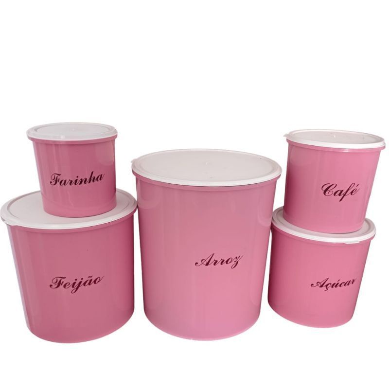 jogo de mantimento 5 peças potes de plástico ROSA em Oferta na Shopee