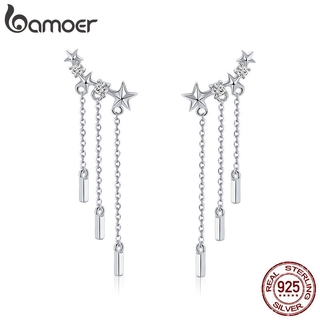 Bamoer Genuine 925 Sterling Silver Cadeia Longa Estrela Dazzling Cz Brincos Para As Mulheres Brincos Da Moda Jóias De Prata Sce399