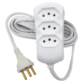 Régua Extensão Elétrica 3 Tomadas 2p+T 10A 5 Metros Cabo PP Bivolt 127V e 250V