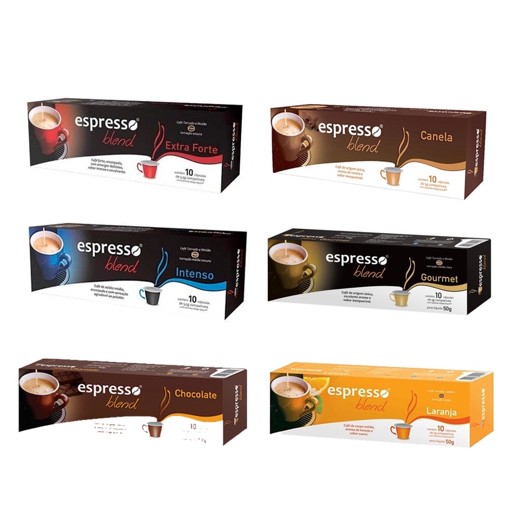 Combo Leve 60 e Pague 50 Cápsulas de Café Expresso 6 Sabores Compatíveis com Máquinas Nespresso