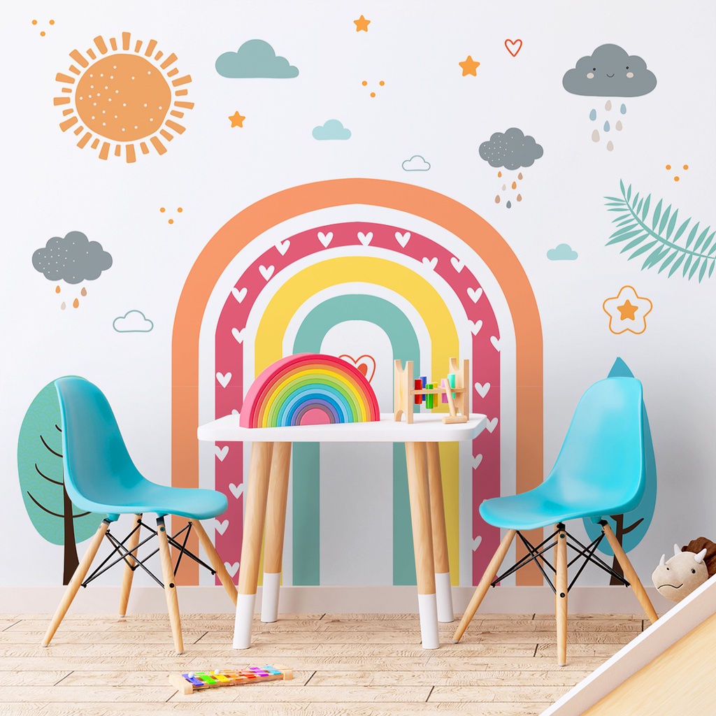 Papel de Parede Adesivo autocolante Infantil Tema Arco-Íris Baby Soft Para Quarto de Criança