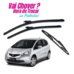 Kit Palheta Limpador Parabrisa Dianteiro + Traseiro Honda New Fit 2009 2010 2011 2012 2013 2014