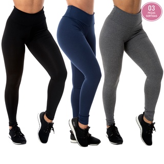 KIT 3 Leggings Fitness Sem Transparência Lisas Básicas Compressão em Oferta na Shopee