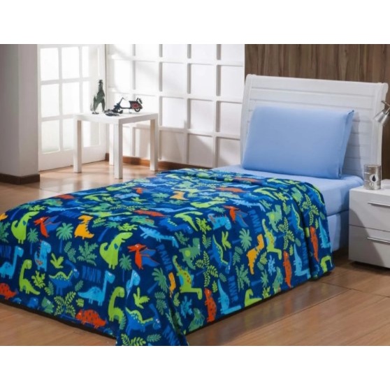 Cobertor Manta Solteiro Infantil Dinossauros Antialérgica
