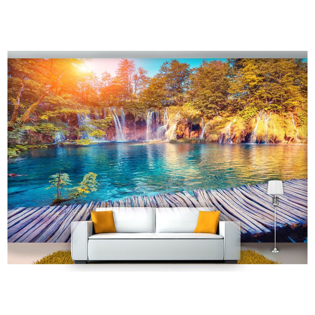 papel de parede Cachoeira Natureza Ponte 3D m² NCH153