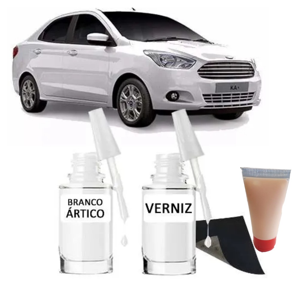 Tinta Tira Risco Automotivo Ford Ka Branco 10ml + Cera De Polir 15ml Para Polimento