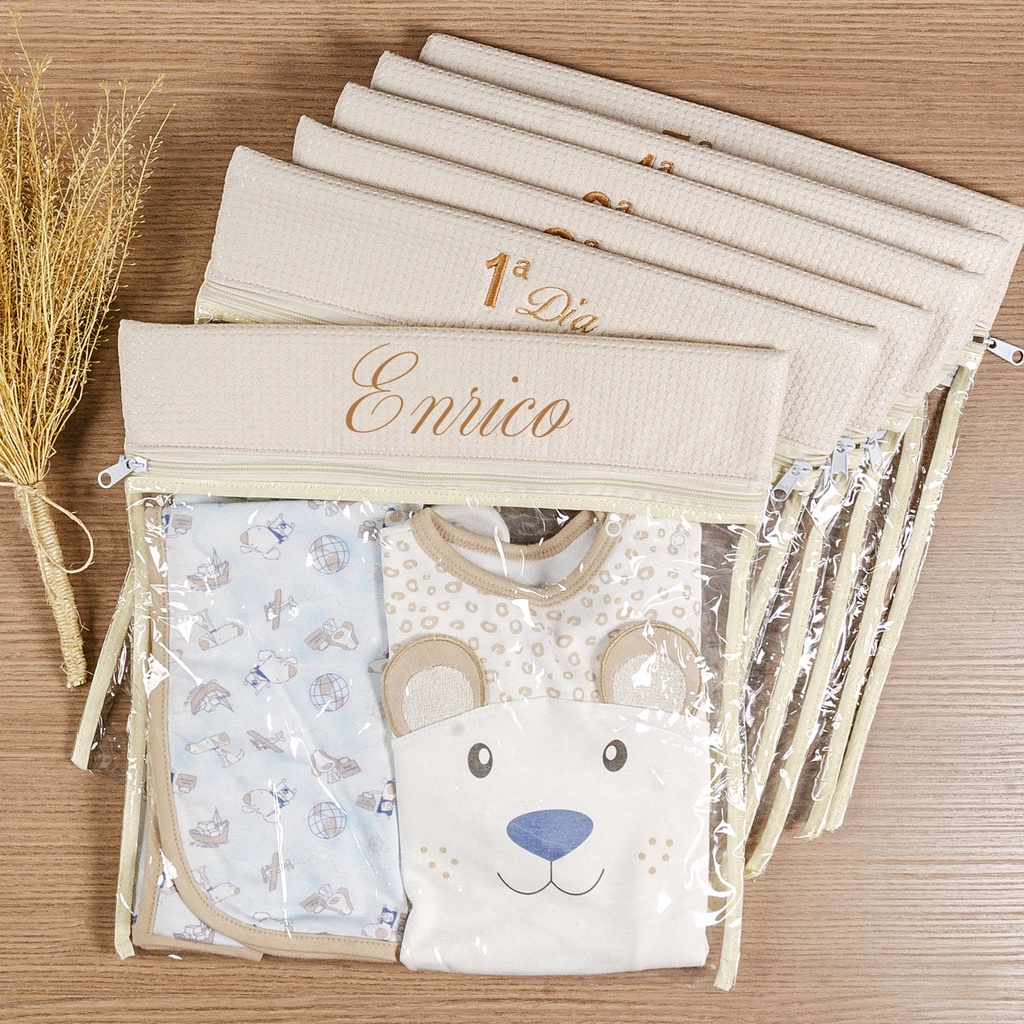 Imagem Saquinho Maternidade Para Bebê 4 ou 6 peças Personalizado Organizador Bolsa Mala Maternidade