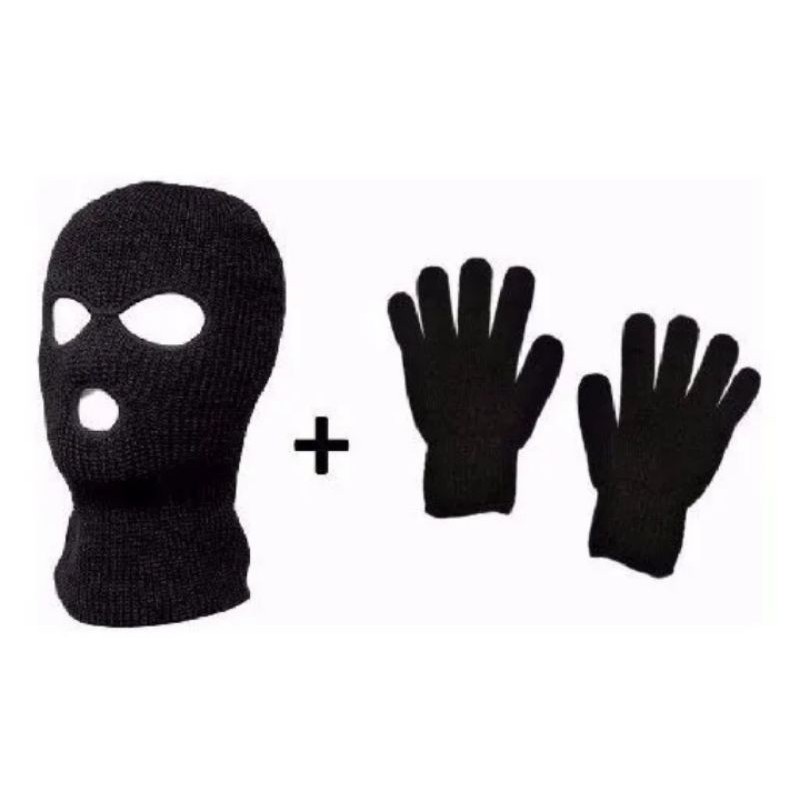 Touca Ninja Balaclava 3 Furos Motoqueiro + Luva La Preta