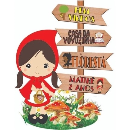 1  Display Placa Chapeuzinho Vermelho Cute 70cm mdf personalizada ENVIAR O NOME NO ATO DA COMPRA SE NÃO IRÁ SEM NOME!