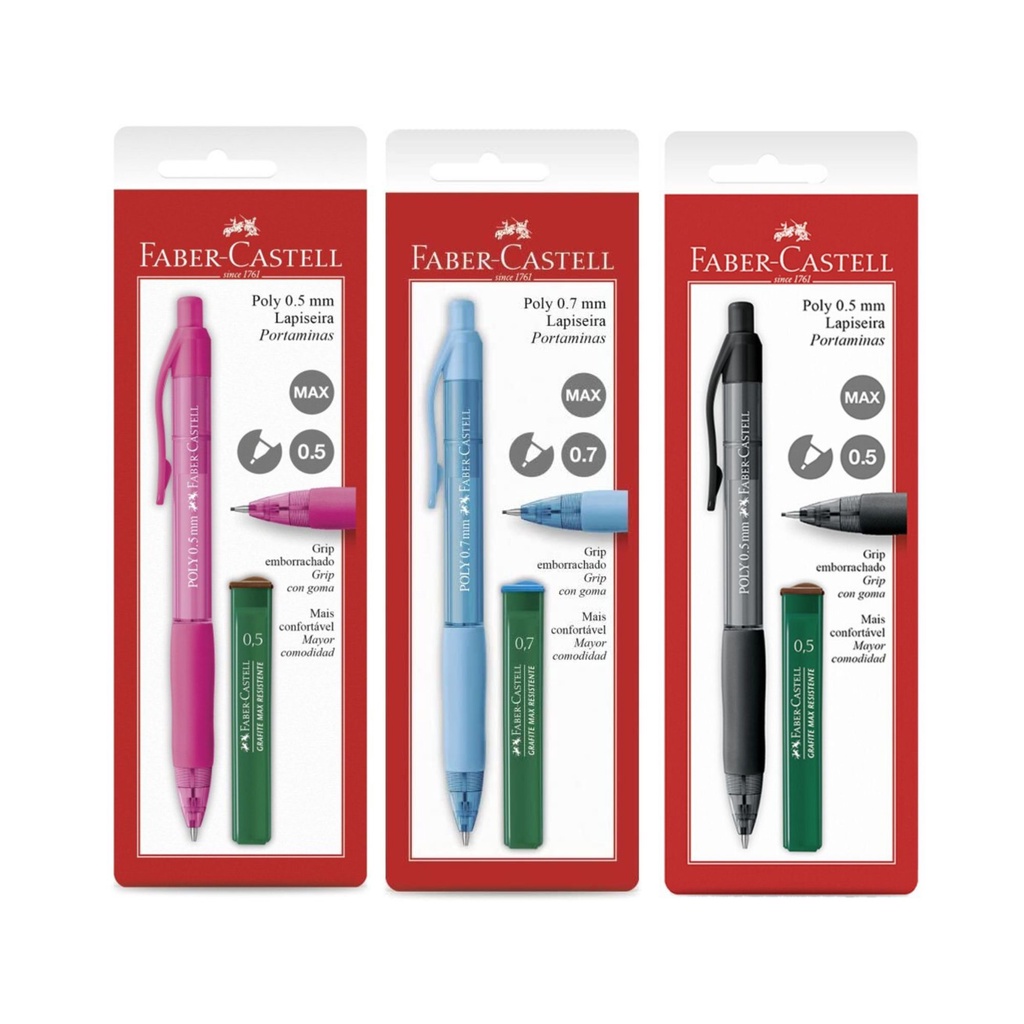 Lapiseira Poly 0.5mm / 0.7mm e 0.9mm + grafite Faber Castell
