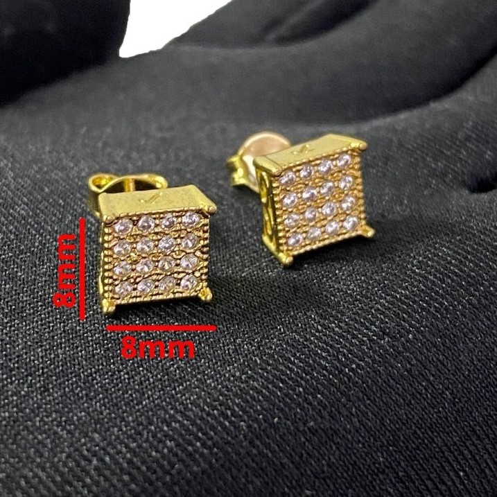 Brinco Masculino De Ouro C/ Pedras Brilhantes Quadrado Banhado a Ouro 24k Brinco Cravejado — imagem 2 de 2