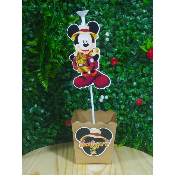 Cachepo MICKEY SAFARI com pega balão / INFORME A QUANTIDADE DESEJADA NO CHAT / LEIA A DESCRIÇÃO DO PRODUTO / Centro de mesa MICKEY SAFARI / Decoração de festa MICKEY SAFARI / lembrança de festa MICKEY SAFARI / REF01