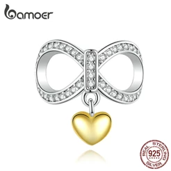 Bamoer 925 Real Silver Infinito Amor Com Coração Charme Para As Mulheres Jóias Fazendo Fit Pulseira Acessórios SCC1300