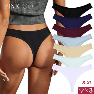 FINETOO 3pçs/Conjunto Roupa Íntima Feminina/Calcinha Fio Dental De Cintura Baixa Flexível Em Algodão S-XL em Oferta na Shopee