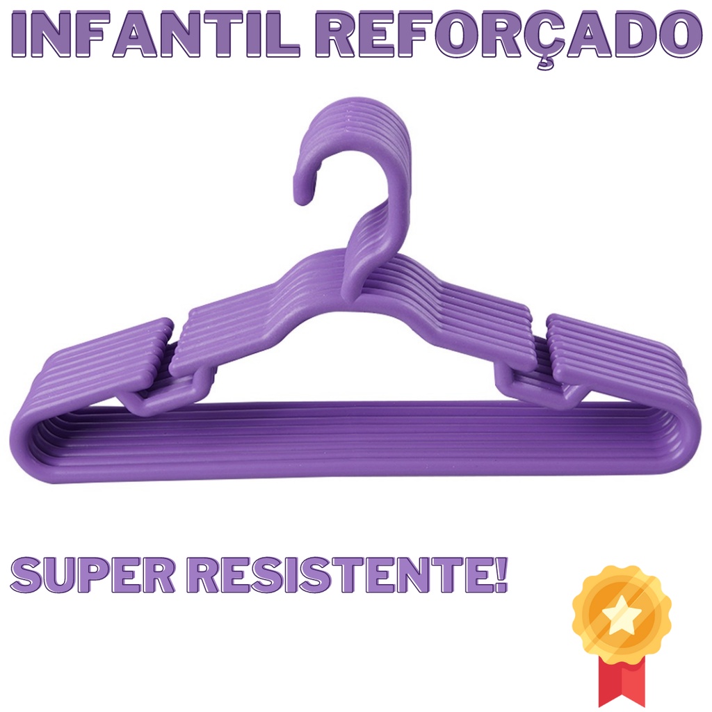 Cabide Infantil Reforçado Lilás 8mm Resistente  - 15 Unidades
