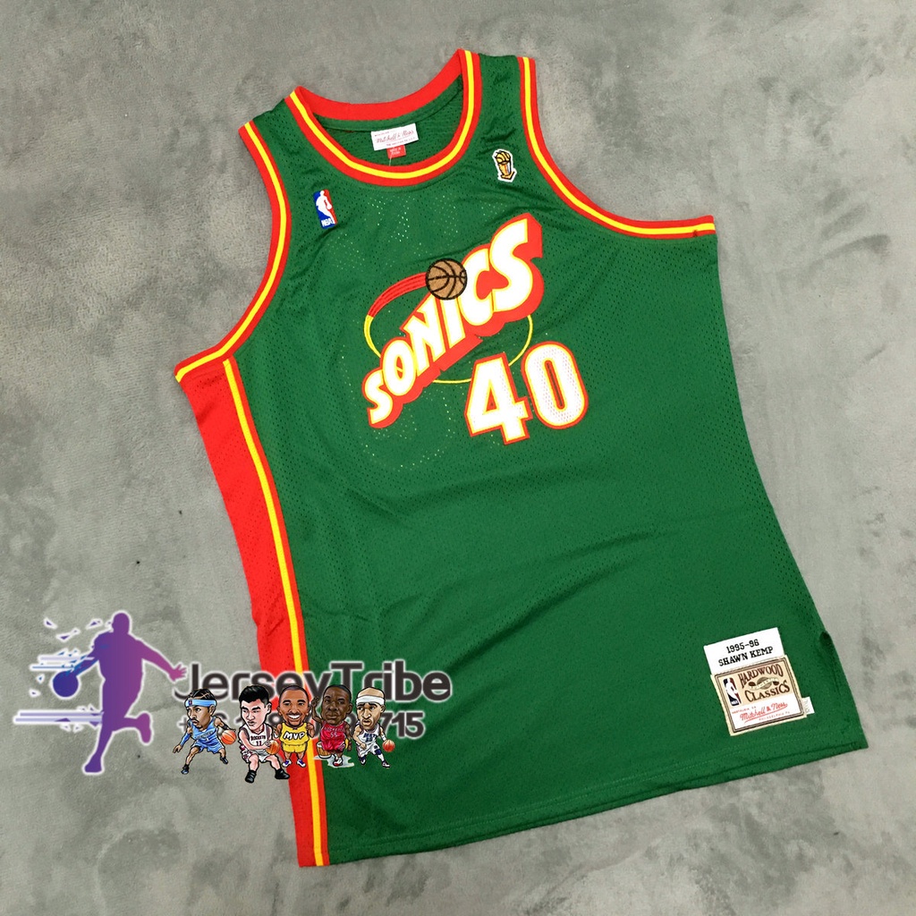 Camiseta De Basquetebol Masculina NBA Mitchell # 40 Shawn Kemp 1995-96 Jerseys Verde XL9H