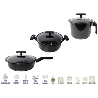 Jogo Panelas 3 Peças Cerâmica Indução Cooktop Gás Elétrico