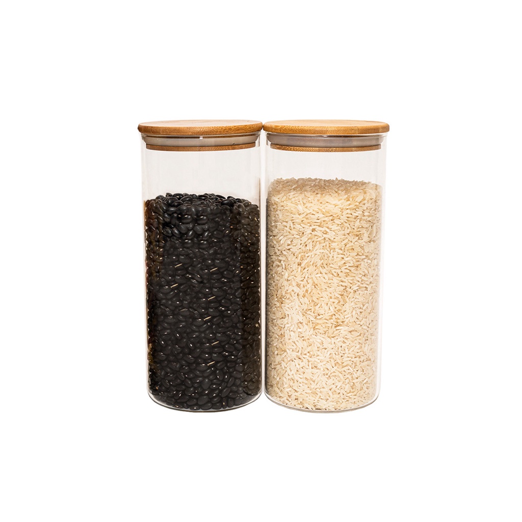 Kit 2 Potes Herméticos De Vidro para Mantimentos com tampa de Bambu 1650ml - Oikos