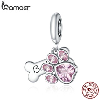 Bamoer 925 Sterling Silver Moda Bonito Da Pata Do Cão Pingente Para As Mulheres Pulseira Original SCC1680