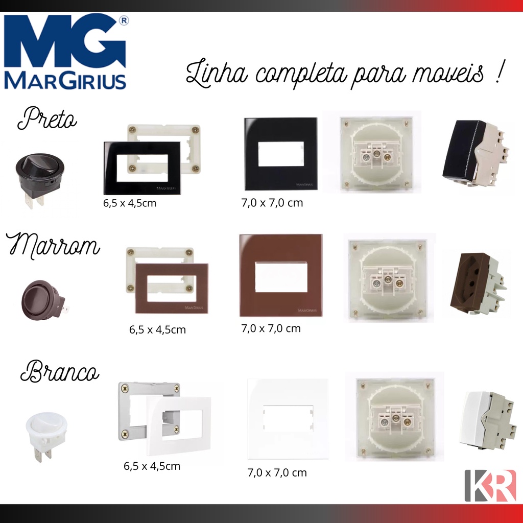 Tomada e Interruptor para móvel preto branco e marrom - MARGIRIUS
