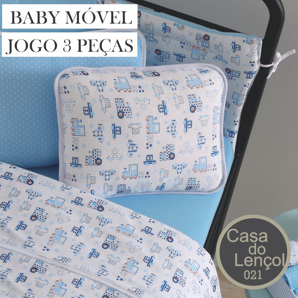 Lençol de Berço Padrão Americano Jogo 3 Peças Bebê Menino 100% Algodão