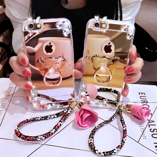 Compatível Com O iPhone 14 13 12 Mini 11 Pro X XS Max XR 7 8 6 6s Plus SE 2020 2022 Caixa Porta Rolamentos Fofo Maquiagem Espelho TPU Diamante Capa Para Meninas Mulheres
