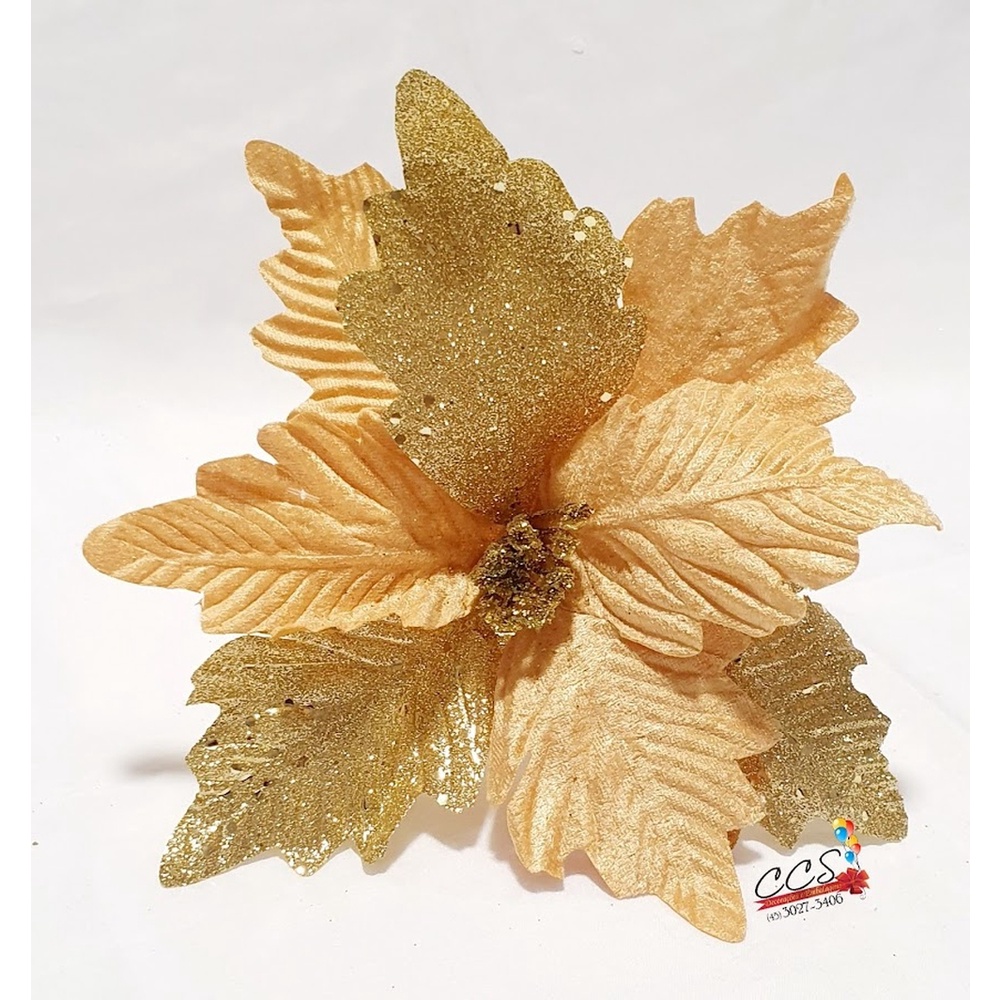 Flor de Natal Bico de Papagaio Dourado com Glitter 15cm - Ref 74696002 D&A  | Shopee Brasil