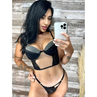 conjunto lingerie com bojo em renda e tule Eshiley