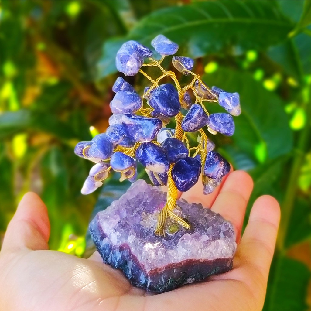Arvores de Cristais Sodalita com Base Ametista - Arvore da Vida de Pedras