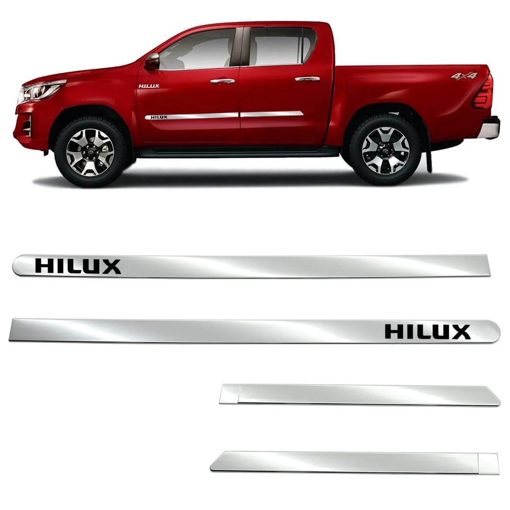 Kit Friso Lateral Personalizado Modelo Largo Cor Cromado Hilux 2005 a 2023 4 Portas - Shekparts