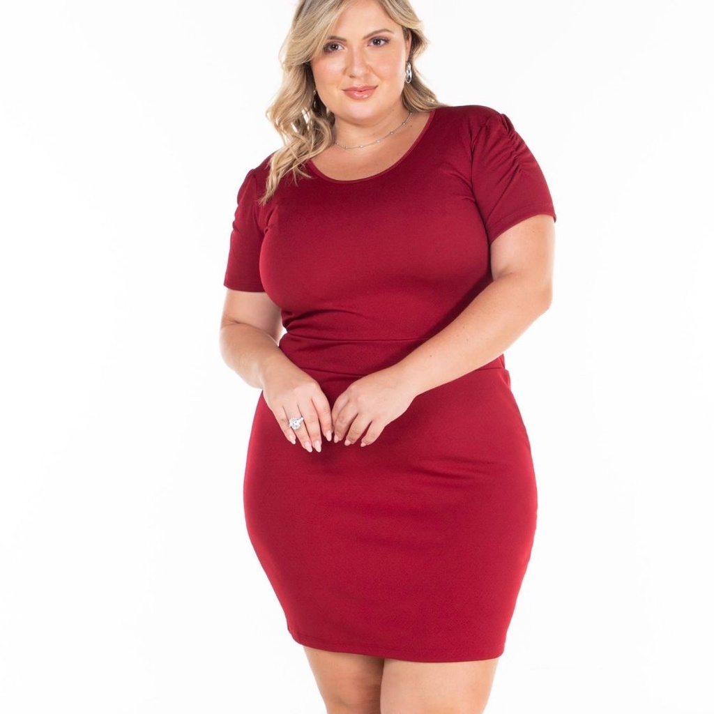 Vestido Plus Size Promoção De Crepe com manga franzida VR04