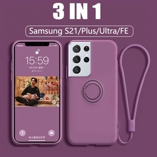 Samsung S21 Plus S21 Ultra FE S21FE Liquid Original Silicone Phone Case With Straps Ring Holder Soft Cover em Oferta na Shopee
