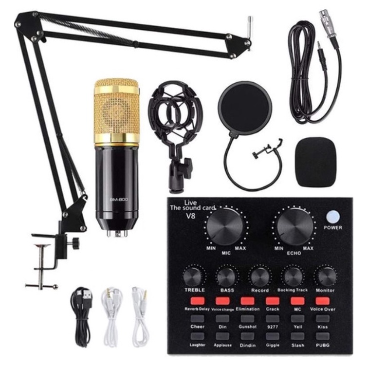 Kit Microfone Condensador Estúdio áudio Bm Placa De Som Interface Áudio com Mesa alta