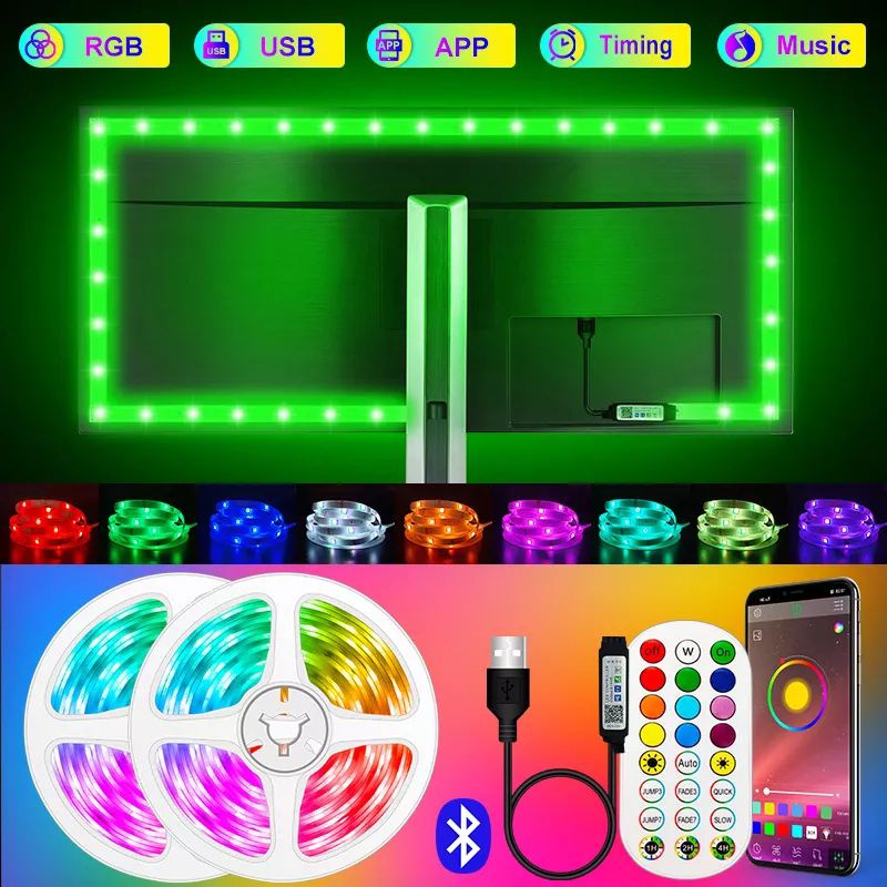 fita de led 5050 wi-fi bluetooth, 10 metros com controle e central
