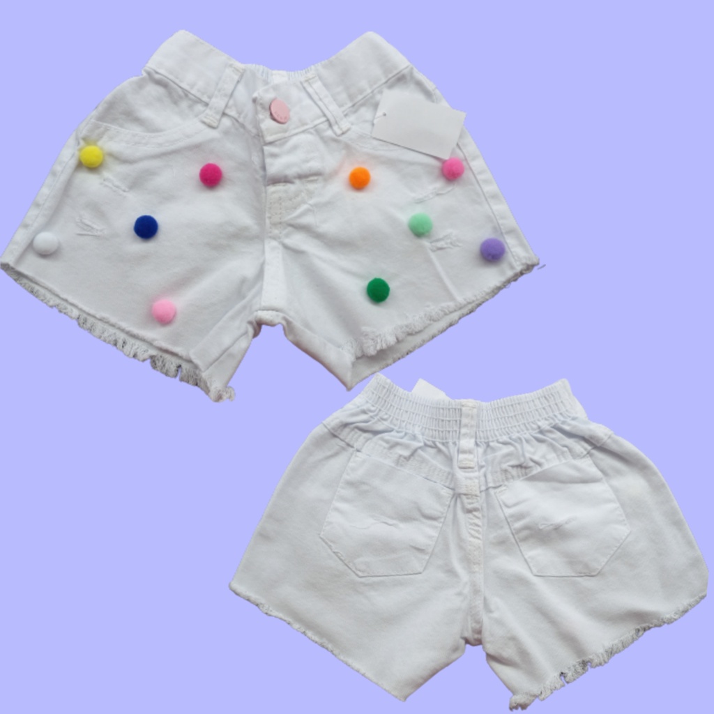 session Meal Proposal Short Jeans Branco Infantil Menina Com Bolinhas Coloridas Tamanhos P ao G |  Shopee Brasil