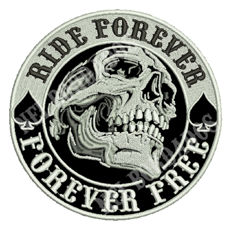 Patch Bordado Caveira Ride Forever (Rock, Metal, Gótico, Motociclismo).