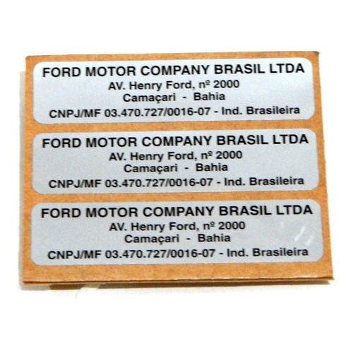 Etiqueta Da Planta De Manufatura (ford Camaçari - Bahia)