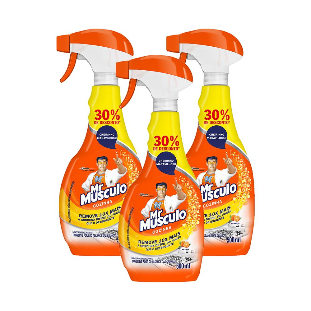 Kit 3 Limpador Mr Músculo Desengordurante Laranja 500ml