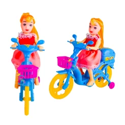 Boneca princesa Com Bicicleta Ciclista Pedala Brinquedo De Fricção