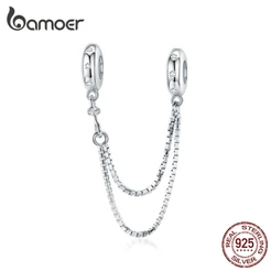 BAMOER Simple Safety Chain Pendant Authentic 925 Sterling Silver & Plated Platinum