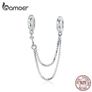 BAMOER  Simple Safety Chain Pendant Authentic 925 Sterling Silver & Plated Platinum