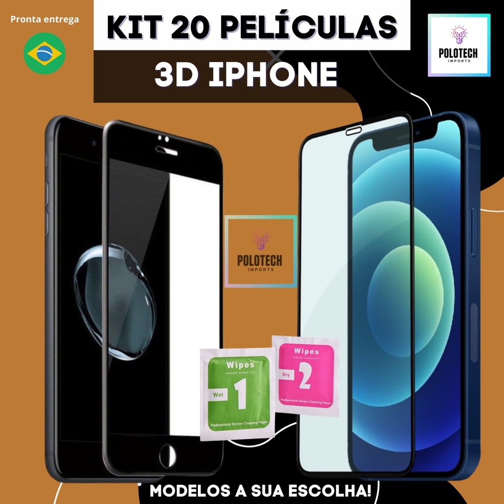 [TODOS IPHONES] Promoção Combo Películas 3D iPhone 6 6s 7 8 Plus X Xr Xs Max 11 Pro Max 12 Pro Max Atacado Revenda - Pronta Entrega