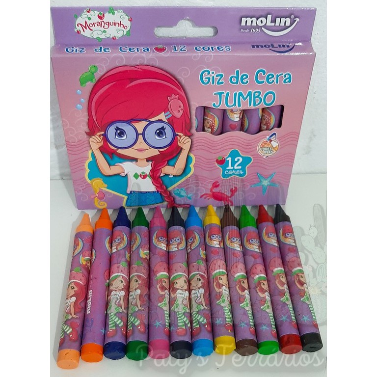 Giz de Cera JUMBO Moranguinho, Bubu e as Corujinhas, Clube da Anittinha Anitta Anita - 12 giz de cera decorados