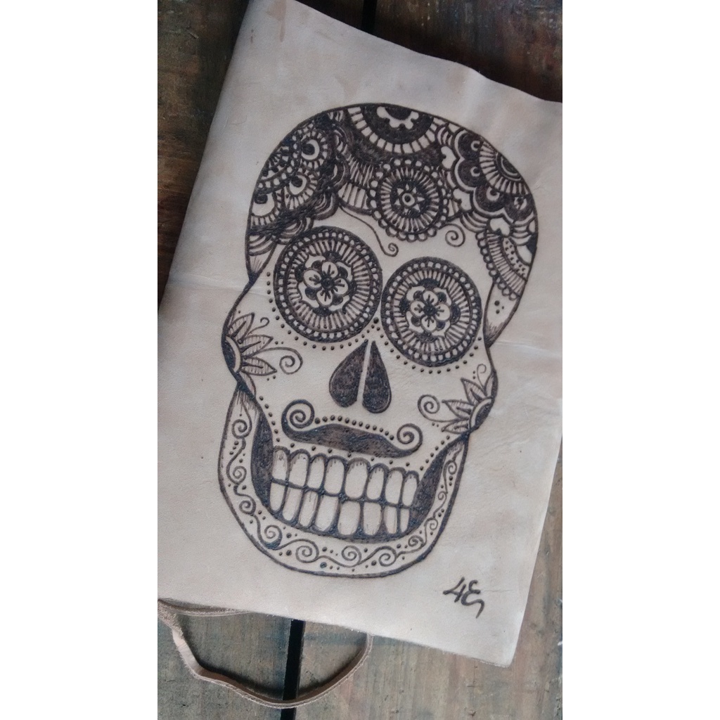 Grimório Diário Sketchbook - A5 100 Folhas - Caveira Mexicana Com Cordinha