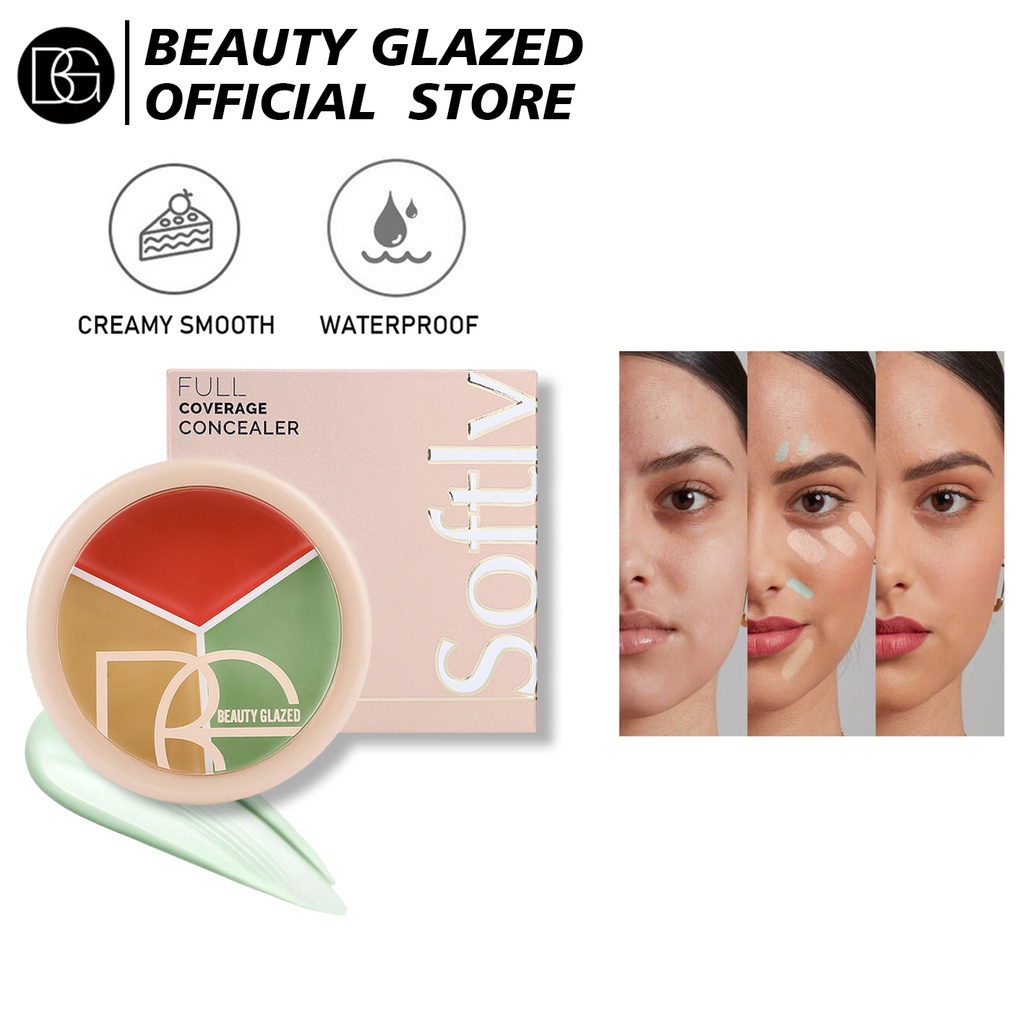 BEAUTY GLAZED 3C Paleta Corretivo Hidratante De Longa Duração Com Cobertura Para Olheiras/Acne/Poros Iluminador