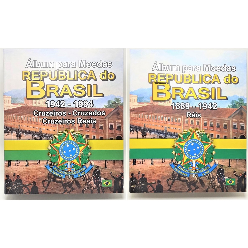 2 Álbuns para Moedas do Brasil 1889 até 1942 e 1942 até 1994 em Oferta na Shopee
