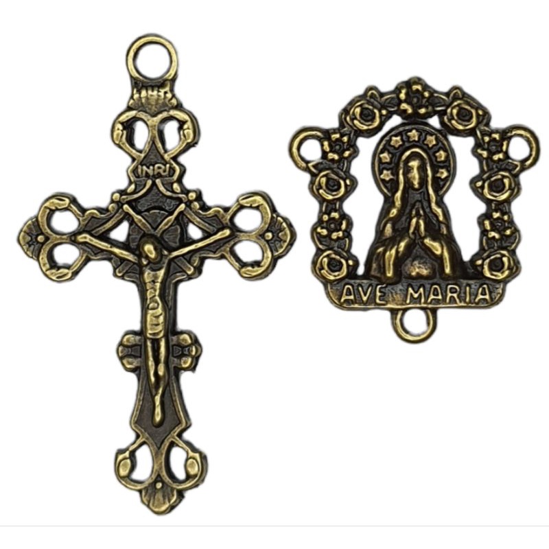 25 Crucifixos + 25 Entremeios Ave Maria p/ Terços Dezenas Escapularios Chaveiros Lembrancinhas Batizado Artesanato