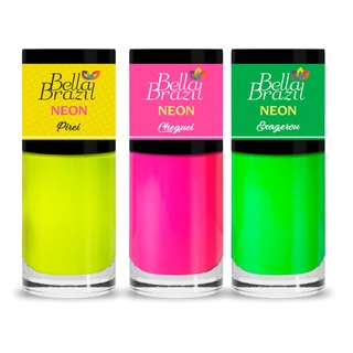 Kit 3 Esmaltes Neon FREE Bella Brazil Brilha na Luz Uv +Brilho +Cor 630 631 633